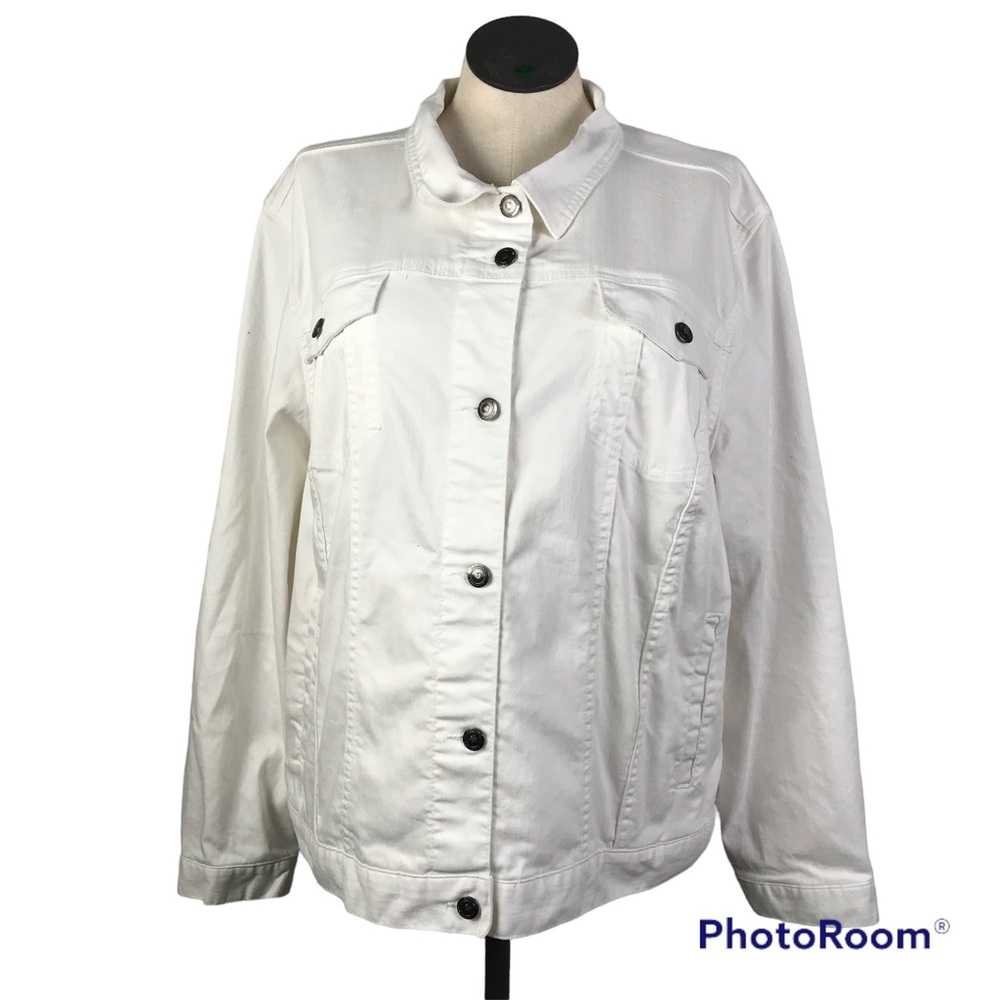 Denim 24/7 Womens Classic Double Breast Denim Jacket Color White Size 28W